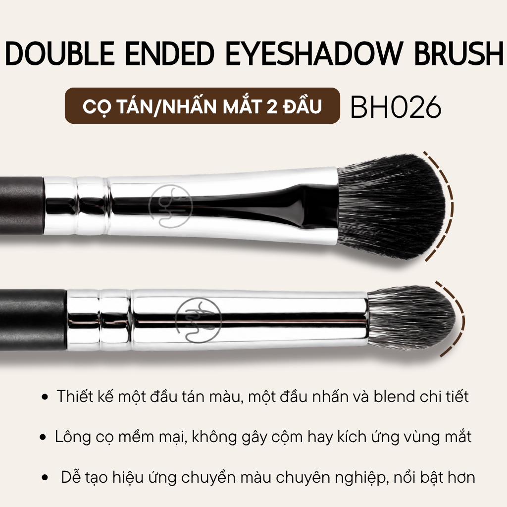 Cọ Tán Mắt Hai Đầu BH Cosmetics Double Ended Eyeshadow Brush BH026